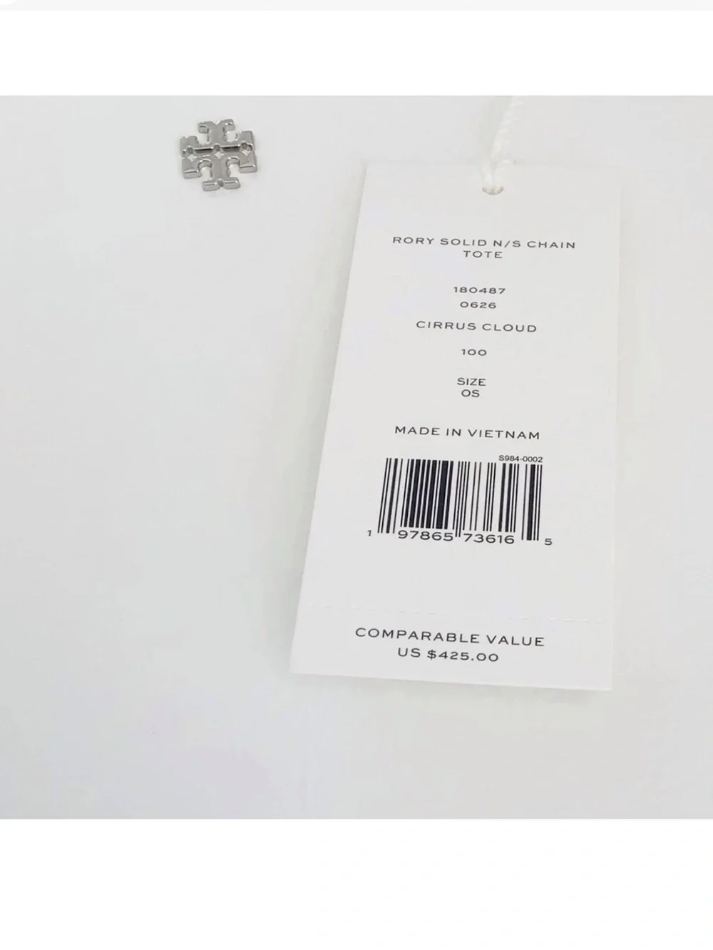 Tory Burch Rory NS Chain Tote Solid Cirrus Cloud/Silver NWT